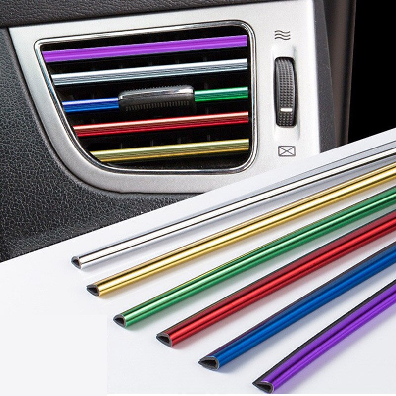 10pcs Car Styling Mouldings Air Outlet Trim Strip Auto Air Vent Grilles Rim Trim Cars Decoration Strips Chrome Car Accessories
