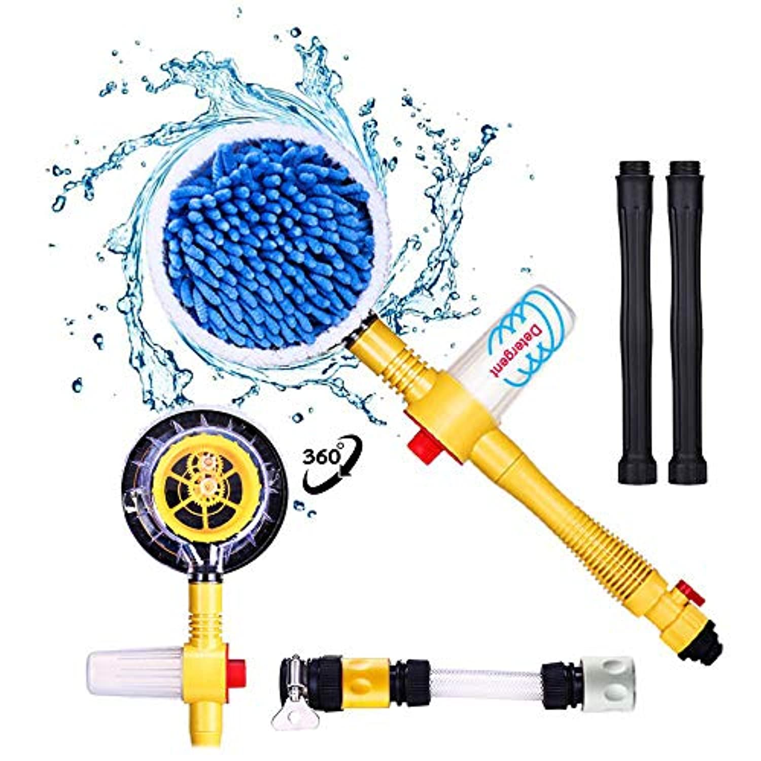 Icarscars Car Wash Brush, Car Cleaning Kit, 360° Spin Car Mop, Microfiber Car Cleaning Brush, Detachable & Extendable Scrub Brush, Garden Hose Spray Nozzle Spray Gun For Car Home Cleaning & Garden Use