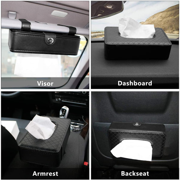 Car Tissue Holder Box,Car Hanging Tissue Holder,Car Central  Armrest Tissue Box,Car Sun Visor Tissue Holder,Car Tissue Box Multi-use Car  Tissue Paper Box PU Leather Backseat Car Accessories (Black) : Automotive