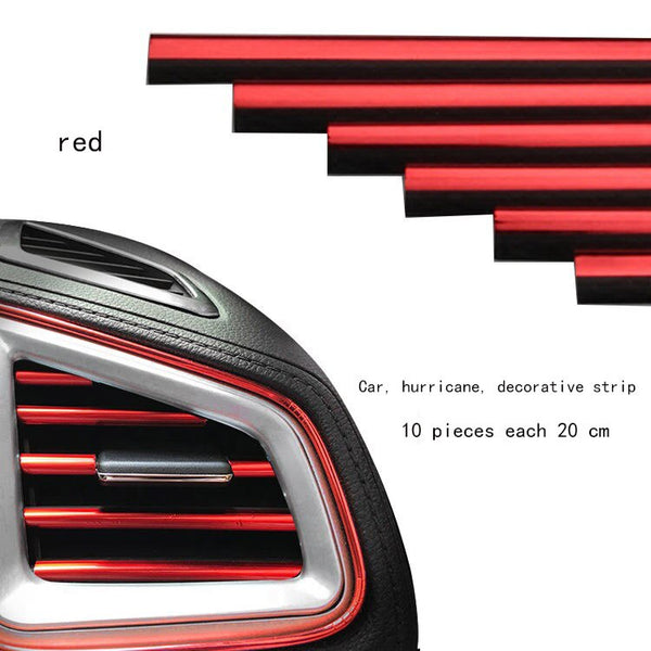 10pcs Car Styling Mouldings Air Outlet Trim Strip Auto Air Vent Grilles Rim Trim Cars Decoration Strips Chrome Car Accessories