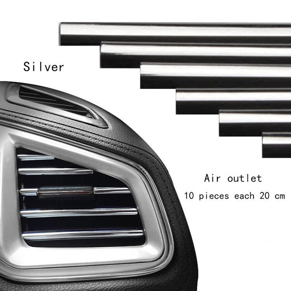 10pcs Car Styling Mouldings Air Outlet Trim Strip Auto Air Vent Grilles Rim Trim Cars Decoration Strips Chrome Car Accessories