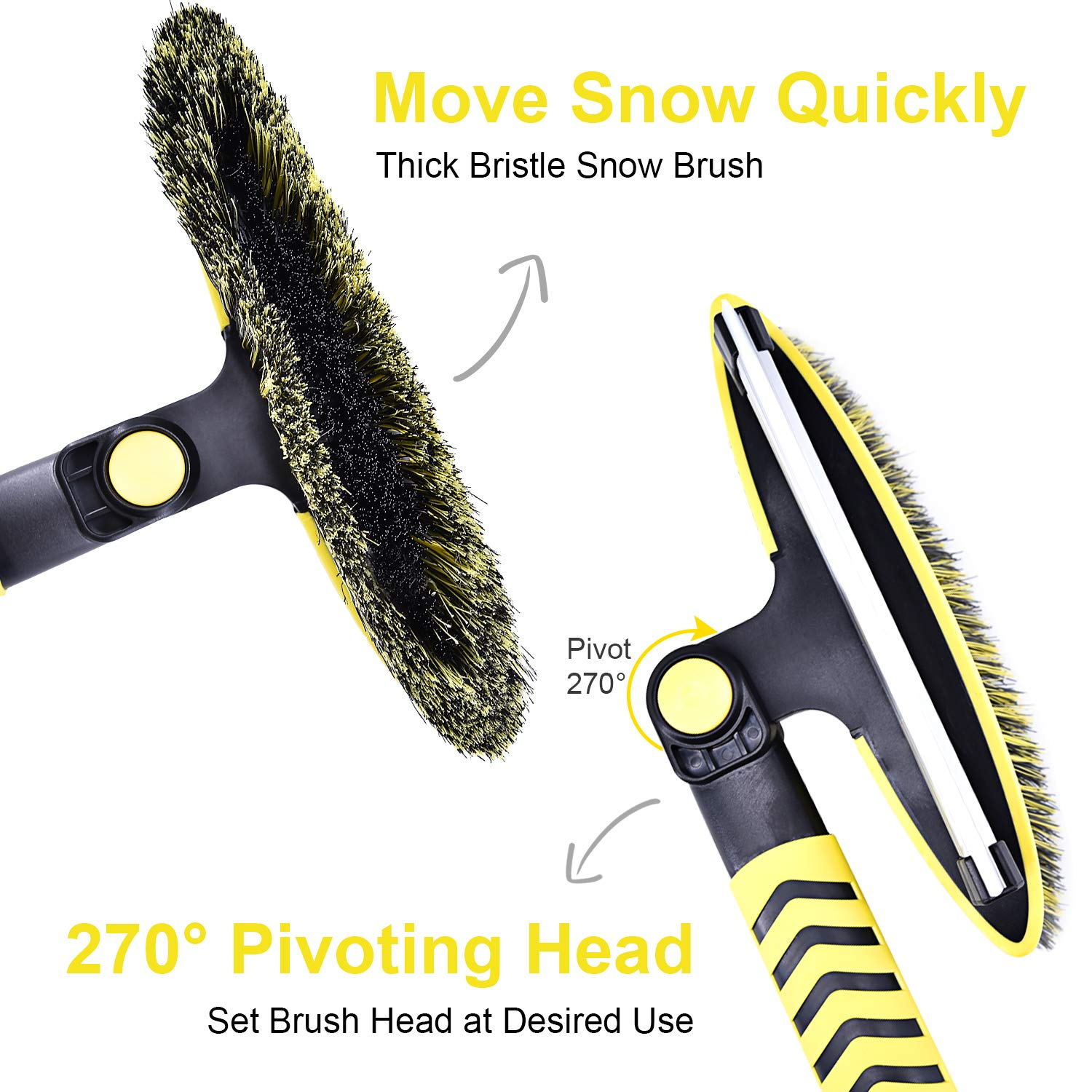 OUSHASAA 44 Ice Scraper and Snow Brush for Car Windshield with Extendable,  360° Pivoting, Soft Bristle Head, Foam Grip, for Car, Truck, SUV Window