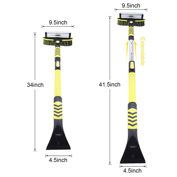 Car Snow Brush with Detachable Ice Scraper and Ergonomic Foam Grip, 34" to 41.5" Extendable Snow Removal Broom for Car Auto SUV Truck Windshield Windows