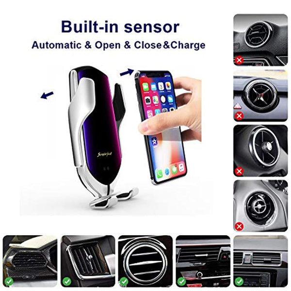 2020 Wireless Car Charger,10W Qi Fast Charging Auto-Clamping Car Mount Air Vent Phone Holder