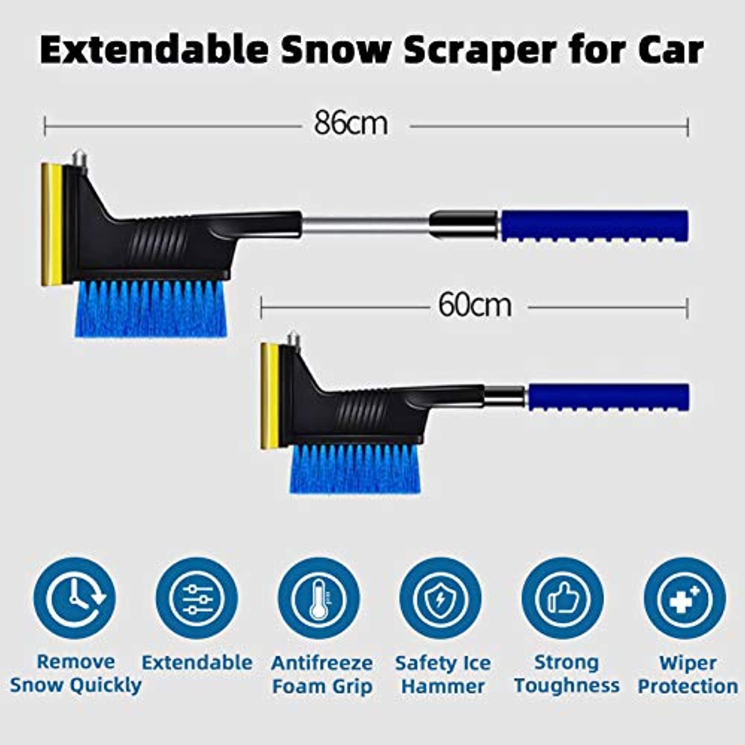Icarscars Extendable Car Snow Brush, Ice Scraper for Car