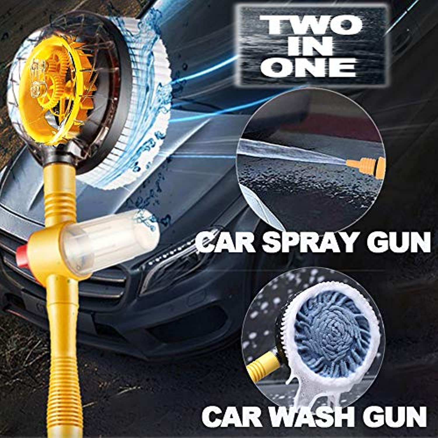 Icarscars Car Wash Brush, Car Cleaning Kit, 360° Spin Car Mop, Microfiber Car Cleaning Brush, Detachable & Extendable Scrub Brush, Garden Hose Spray Nozzle Spray Gun For Car Home Cleaning & Garden Use