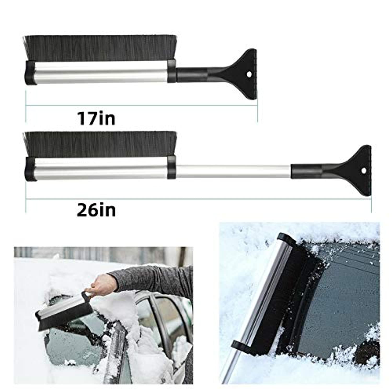 Retractable Snow Brush Ice Scraper for Car with Brush & Metal Grip