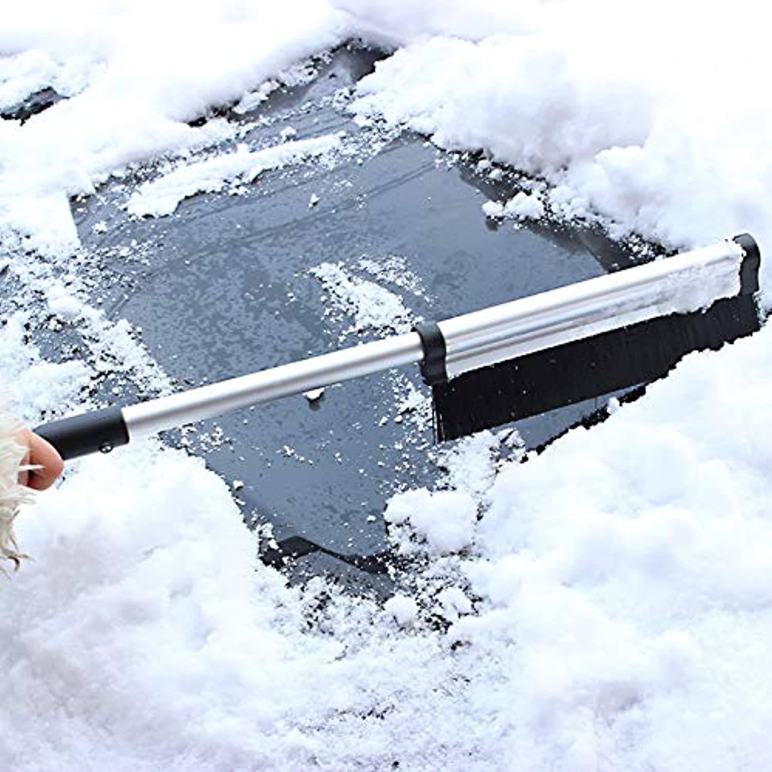 Retractable Snow Brush Ice Scraper for Car with Brush & Metal Grip
