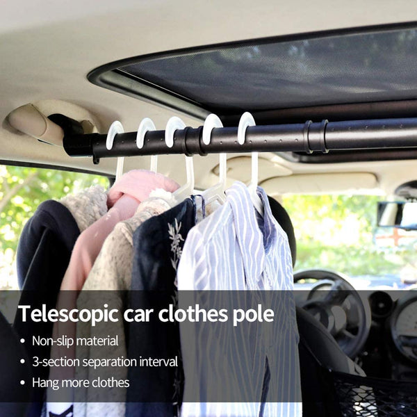 Car Clothes Hanger Bar, Expandable Vehicle Clothing Rack Hanger Rod with Heavy Duty Metal and Rubber Grips, Great for Travel or Garment Cloths