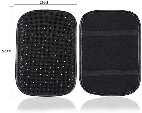 Women Fashion Bling Armrest Cover for Car, Soft Velvet & Diamonds Design Glitter Rhinestone Auto Center Console Cover Pad