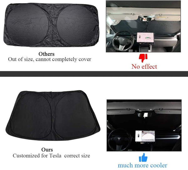 Front Windshield Sunshade Specially Designed to Fit Tesla Model 3/ Model Y, Foldable Sun Shade with a Storage Bag, Tesla Accessories