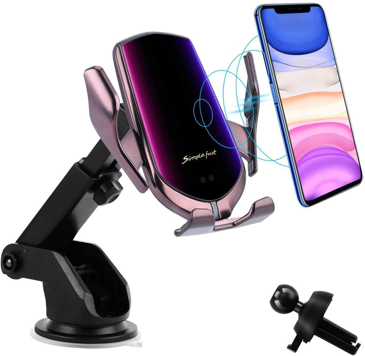 2020 Wireless Car Charger,10W Qi Fast Charging Auto-Clamping Car Mount Air Vent Phone Holder