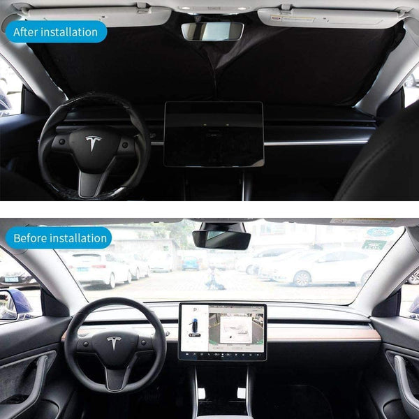 Front Windshield Sunshade Specially Designed to Fit Tesla Model 3/ Model Y, Foldable Sun Shade with a Storage Bag, Tesla Accessories