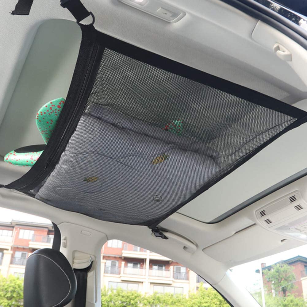 Car Ceiling Storage Net Pocket Roof Bag Interior Cargo Net Breathable Mesh  Bag Auto Stowing Tidying Interior Accessories Double Layer Car Roof Bag