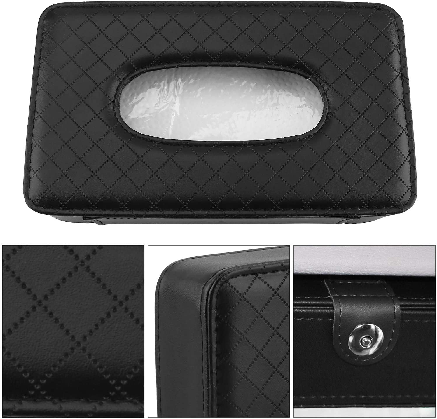 Black PU Leather Auto Tissue Box Holder Cover For Car Interior