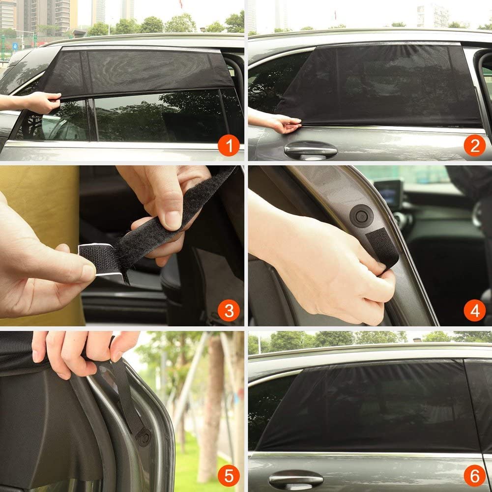 4 Pack Car Window Shades Front and Rear Window Sun Shades Protect Baby & Pets from Harmful UV Anti-Mosquito Universal Fit