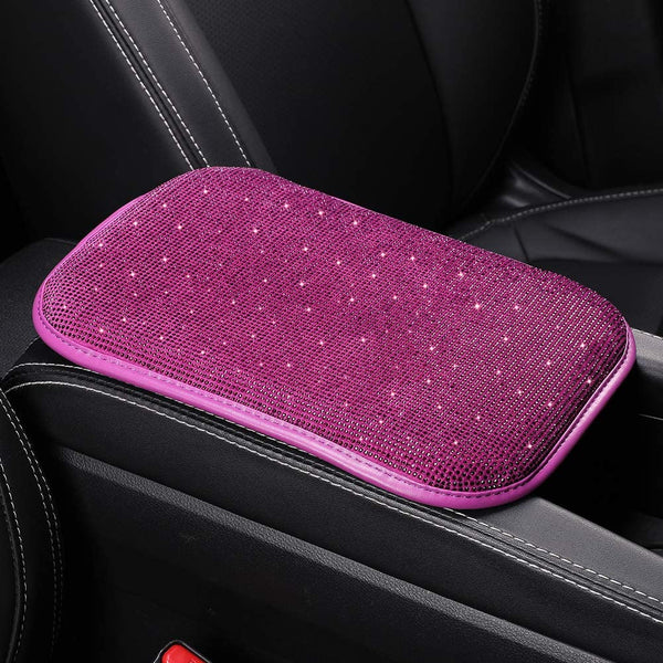 Women Fashion Bling Armrest Cover for Car, Soft Velvet & Diamonds Design Glitter Rhinestone Auto Center Console Cover Pad