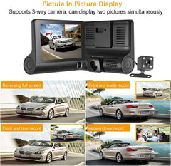 Car Dash Cam Front and Inside Video Recorder Rear Camera Dual Dash Cam with 4 inch Reverse Full Screen Driving Recorder DVR HD 1080P Night Vision Parking Mode Seamless Recording.