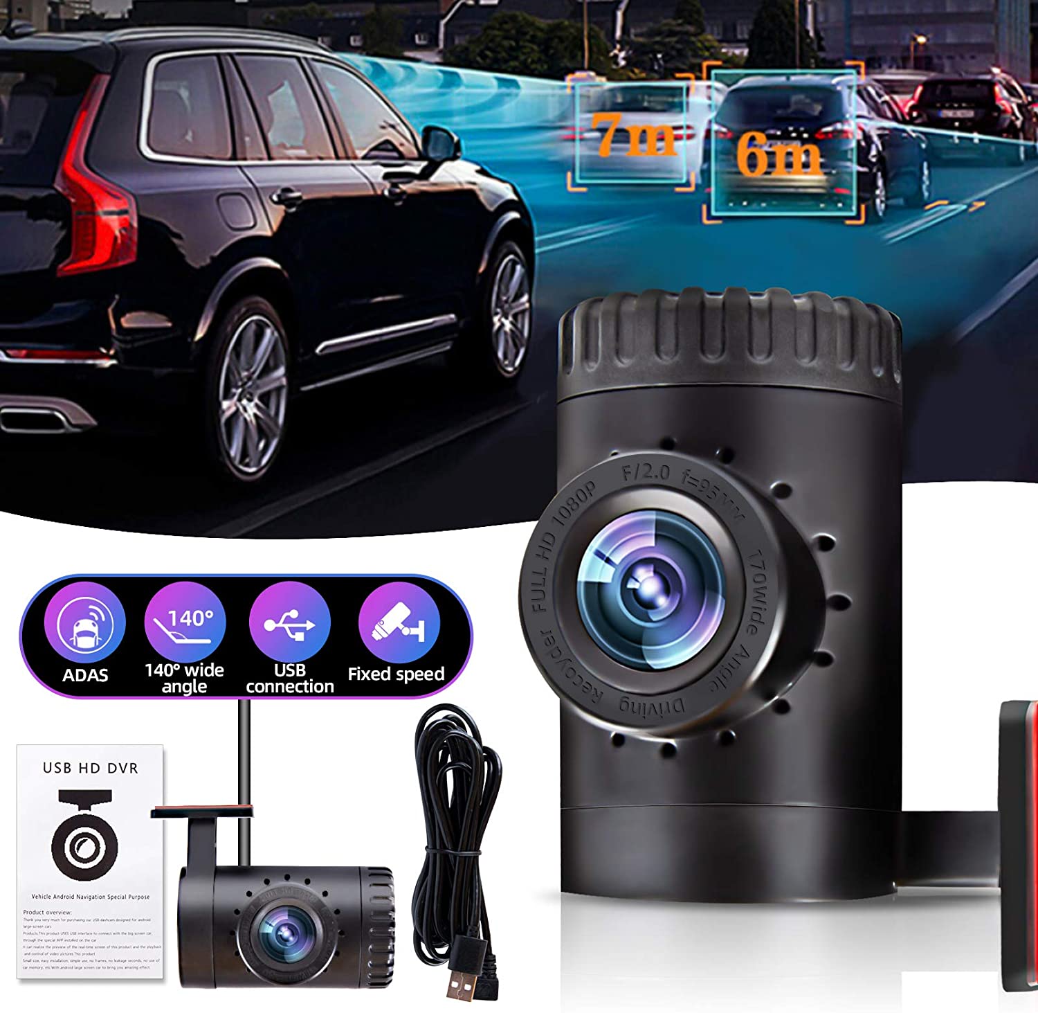 1080P HD Mini Car DVR Night Vision Car Camera Recorder 140 Degree Wide  Angle Driving WiFi Car Recorder Android USB Wireless Driving Recorder with  ADAS