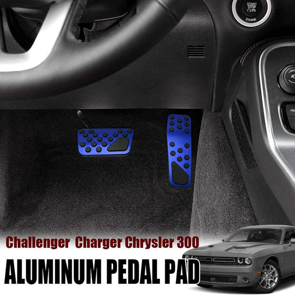Anti-Slip No Drilling Aluminum Brake and Gas Accelerator Pedal Pad Cover For 2009-2019 Dodge Challenger Charger Chrysler 300 Foot Pedal Pads Kit 2PCS (Blue)