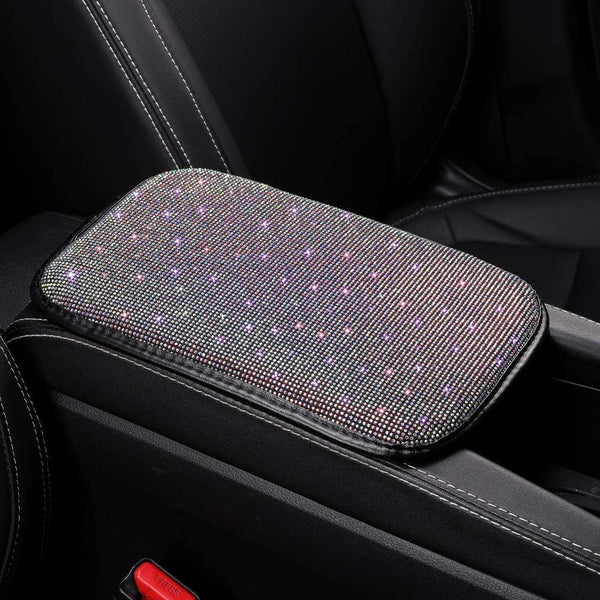 Women Fashion Bling Armrest Cover for Car, Soft Velvet & Diamonds Design Glitter Rhinestone Auto Center Console Cover Pad