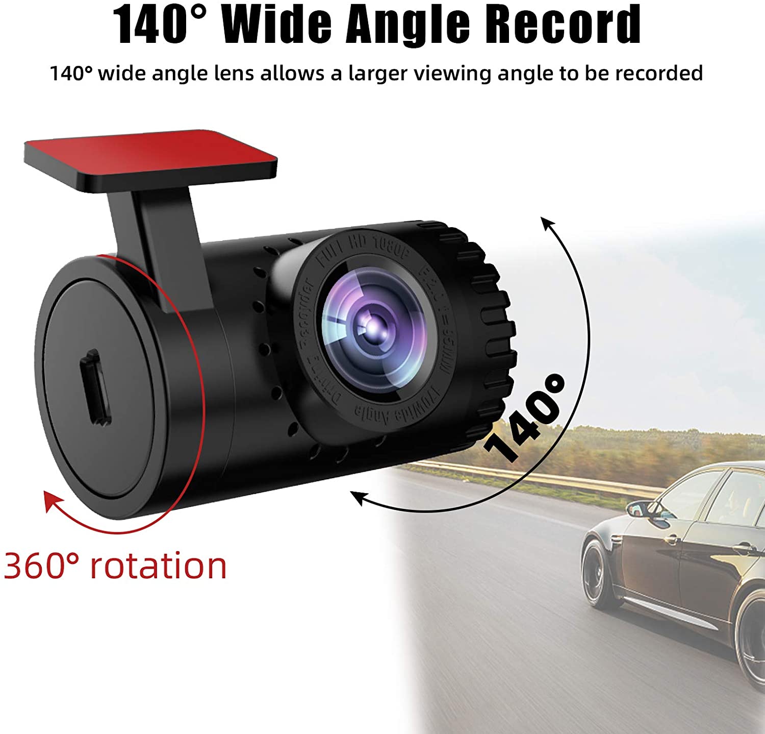 Mini Driving Recorder for Cars, USB Car Camera Backup Camera, Hidden Dash Cam for Android 140 ° Wide Angle,  Sound and Cycle Record