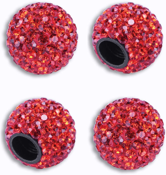 Car Wheel Tire Valve, 4 Pack Handmade Crystal Rhinestone Car Stem Air Caps Cover, Attractive Dustproof Bling Car Accessories, Universal for Cars, SUVs, Bicycle, Trucks and Motorcycles-Red