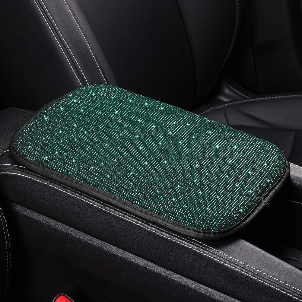 Women Fashion Bling Armrest Cover for Car, Soft Velvet & Diamonds Design Glitter Rhinestone Auto Center Console Cover Pad