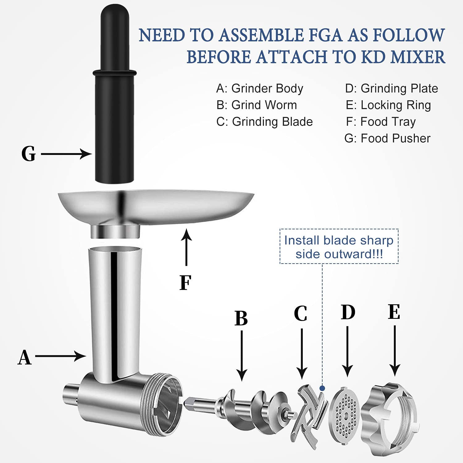 Stainless Steel Food Grinder Attachments for Kitchenaid Stand Mixers with 2  Sausage Stuffer Tubes & 4 Grinding Plates to Work as Meat Processor