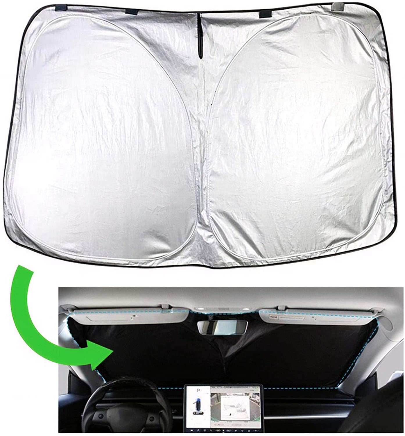 Front Windshield Sunshade Specially Designed to Fit Tesla Model 3/ Model Y, Foldable Sun Shade with a Storage Bag, Tesla Accessories