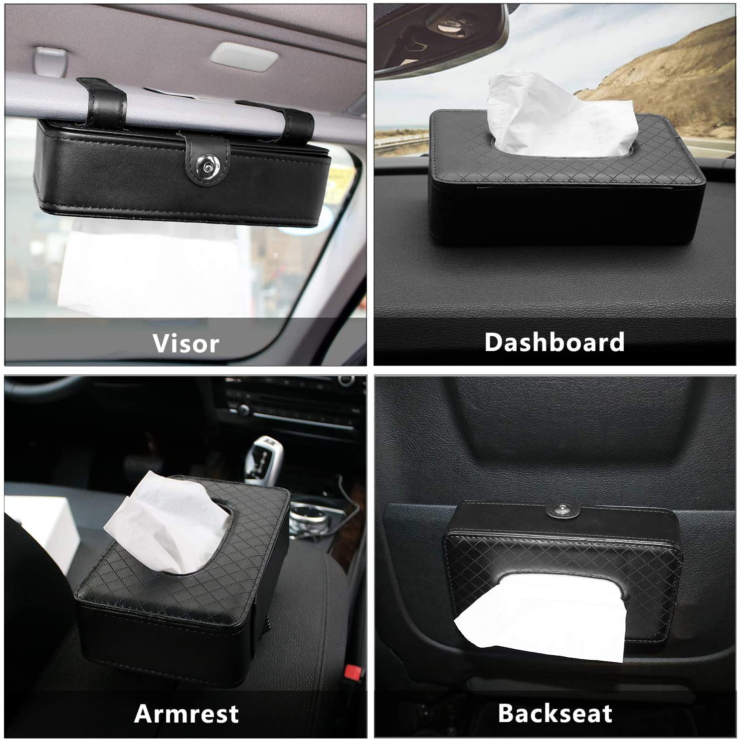 Car Tissue Holder, Car Sun Visor Napkin Holder, Napkin Tissue Tray  Container, PU Leather Backseat Tissue Paper Box for Car
