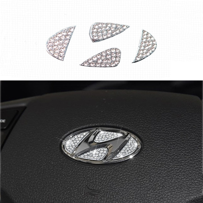 Car Accessories For Hyundai elantra Tucson veloster Verna IX35 i10 i20 Car steering wheel logo Rhinestones decoration stickers