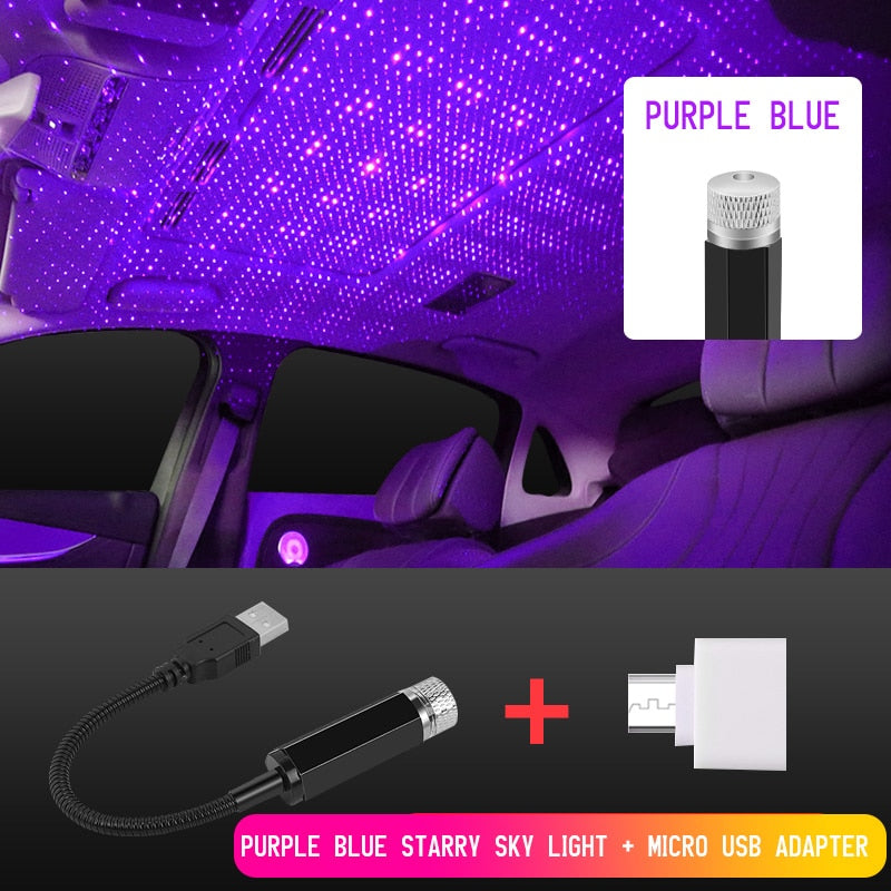 Blue USB Car Interior Roof Atmosphere Light LED Projector Star Sky