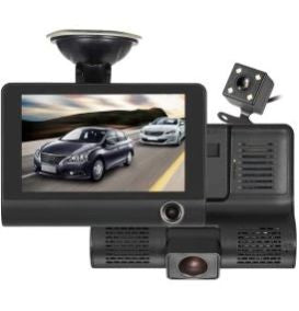 Car Dash Cam Front and Inside Video Recorder Rear Camera Dual Dash Cam with 4 inch Reverse Full Screen Driving Recorder DVR HD 1080P Night Vision Parking Mode Seamless Recording
